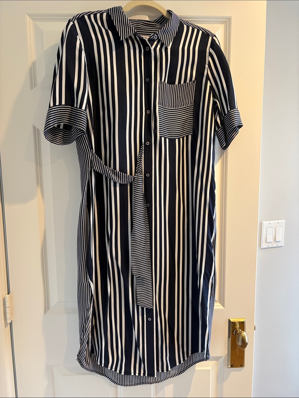 Whistles Navy and White Striped Shirt Midi Dress